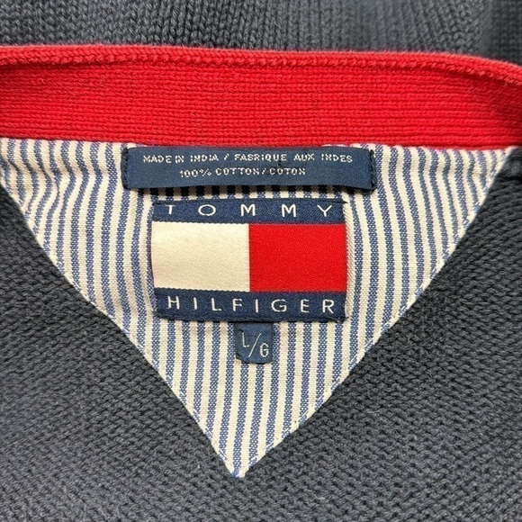 Vintage Tommy Hilfiger Red Blue Plaid Cardigan Button Sweater 90s Large - Picture 7 of 8